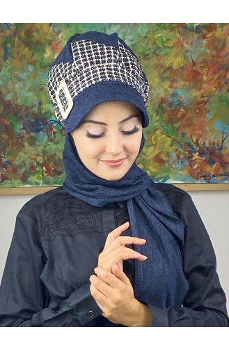 Navy Blue Ready to Wear Turban 476EYLL22ŞAPK-01