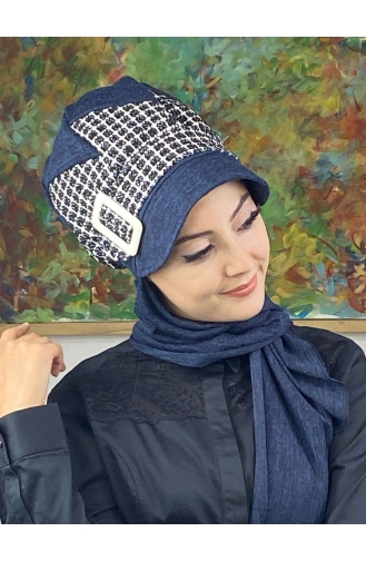 Navy Blue Ready to Wear Turban 476EYLL22ŞAPK-01