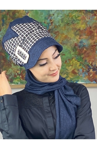 Navy Blue Ready to Wear Turban 476EYLL22ŞAPK-01