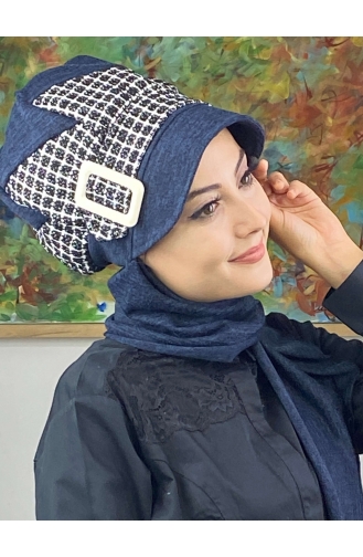 Navy Blue Ready to Wear Turban 476EYLL22ŞAPK-01