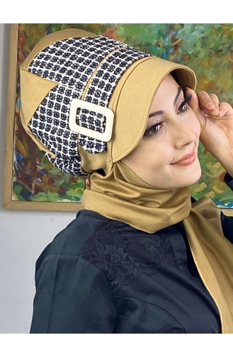Çarkıfelek Atkılı Tesettür Şapka 476EYLL22ŞAPK-04 Tütün Siyah