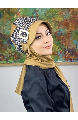 Çarkıfelek Atkılı Tesettür Şapka 476EYLL22ŞAPK-04 Tütün Siyah