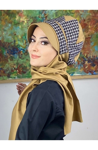 Çarkıfelek Atkılı Tesettür Şapka 476EYLL22ŞAPK-04 Tütün Siyah