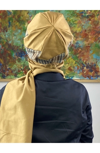 Çarkıfelek Atkılı Tesettür Şapka 526EYLL22ŞAPK-01 Tütün Kahverengi