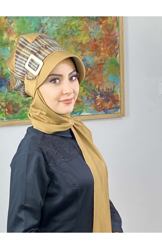 Çarkıfelek Atkılı Tesettür Şapka 526EYLL22ŞAPK-01 Tütün Kahverengi