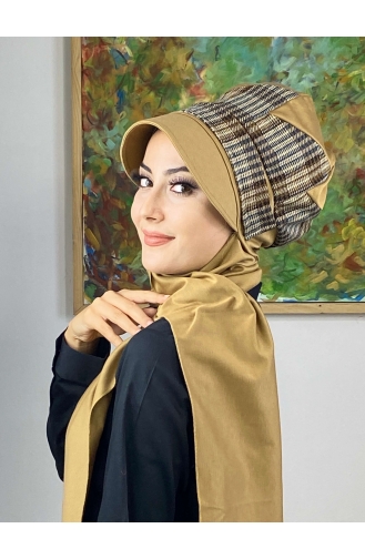 Çarkıfelek Atkılı Tesettür Şapka 526EYLL22ŞAPK-01 Tütün Kahverengi