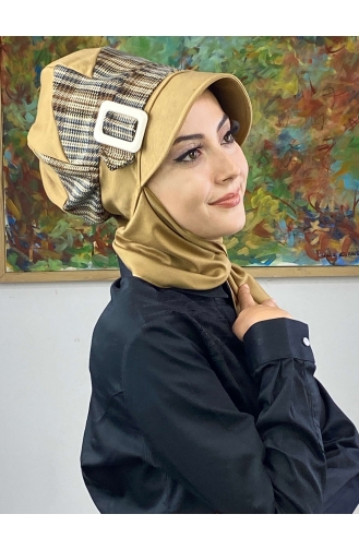 Çarkıfelek Atkılı Tesettür Şapka 526EYLL22ŞAPK-01 Tütün Kahverengi