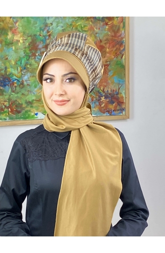 Çarkıfelek Atkılı Tesettür Şapka 526EYLL22ŞAPK-01 Tütün Kahverengi