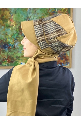 Çarkıfelek Atkılı Tesettür Şapka 526EYLL22ŞAPK-01 Tütün Kahverengi