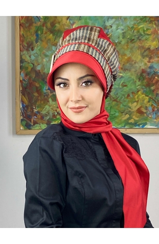 Red Ready to Wear Turban 526EYLL22ŞAPK-02