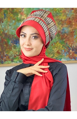 Red Ready to Wear Turban 526EYLL22ŞAPK-02