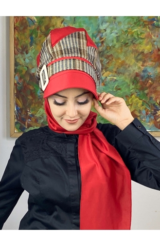 Red Ready to Wear Turban 526EYLL22ŞAPK-02
