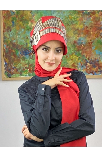 Red Ready to Wear Turban 526EYLL22ŞAPK-02