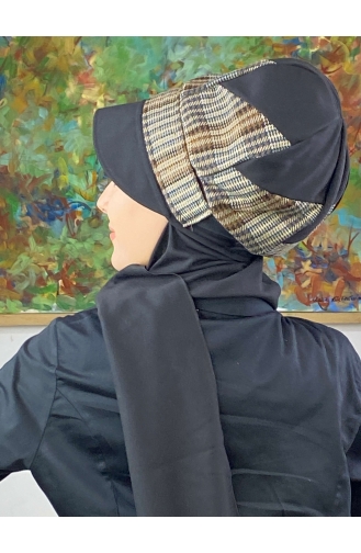 Çarkıfelek Atkılı Tesettür Şapka 526EYLL22ŞAPK-03 Siyah Kahverengi