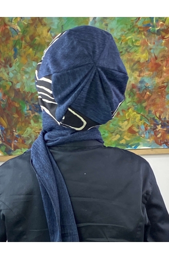 Çarkıfelek Atkılı Tesettür Şapka 556EYLL22ŞAPK-01 Lacivert Beyaz