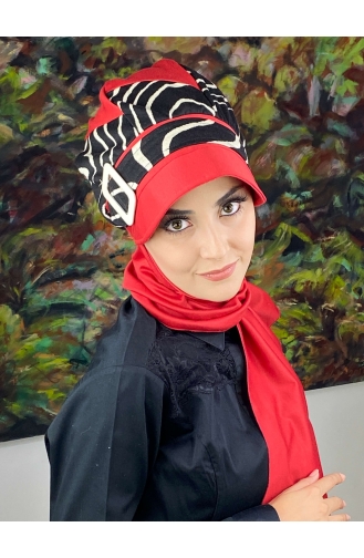 Red Ready to Wear Turban 556EYLL22ŞAPK-02