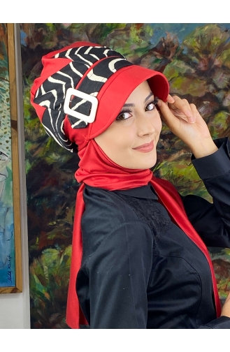 Red Ready to Wear Turban 556EYLL22ŞAPK-02