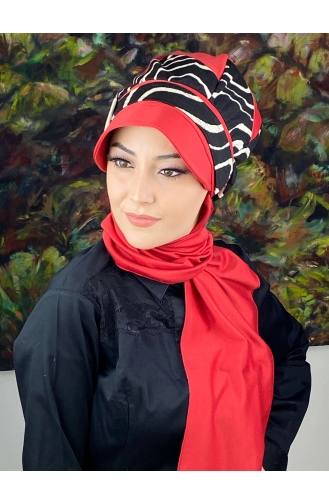 Red Ready to Wear Turban 556EYLL22ŞAPK-02