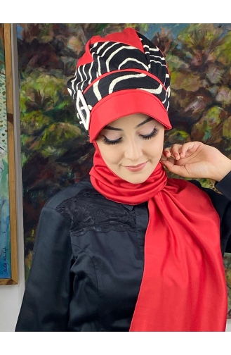 Red Ready to Wear Turban 556EYLL22ŞAPK-02