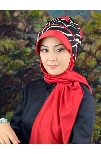 Red Ready to Wear Turban 556EYLL22ŞAPK-02