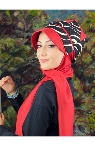 Red Ready to Wear Turban 556EYLL22ŞAPK-02