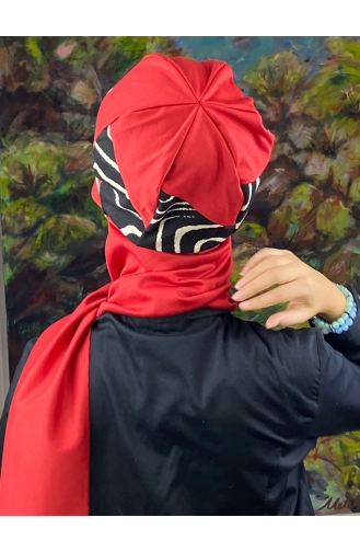 Red Ready to Wear Turban 556EYLL22ŞAPK-02
