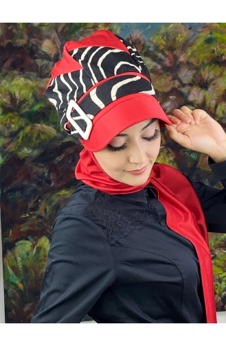 Red Ready to Wear Turban 556EYLL22ŞAPK-02