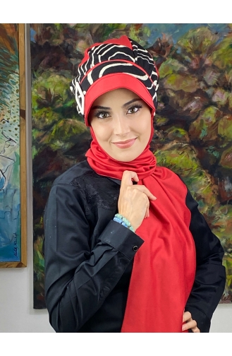 Red Ready to Wear Turban 556EYLL22ŞAPK-02