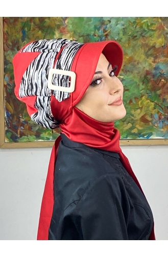 Red Ready to Wear Turban 566EYLL22ŞAPK-04