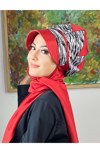 Red Ready to Wear Turban 566EYLL22ŞAPK-04