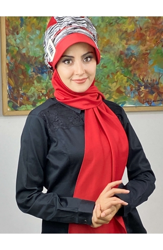 Red Ready to Wear Turban 566EYLL22ŞAPK-04