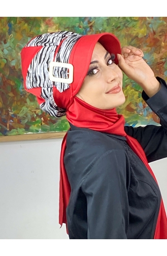 Red Ready to Wear Turban 566EYLL22ŞAPK-04