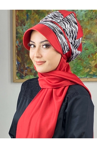 Red Ready to Wear Turban 566EYLL22ŞAPK-04