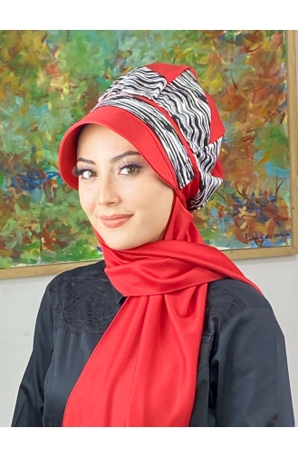 Red Ready to Wear Turban 566EYLL22ŞAPK-04