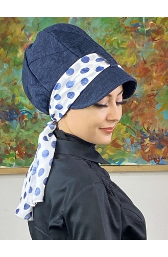 Navy Blue Ready to Wear Turban 686EYLL22FLŞP-02