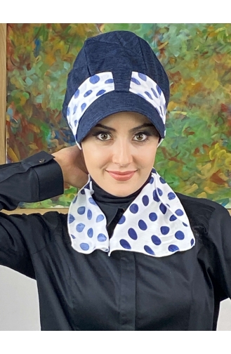 Navy Blue Ready to Wear Turban 686EYLL22FLŞP-02