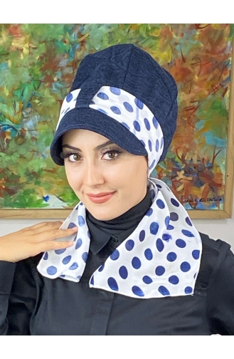 Navy Blue Ready to Wear Turban 686EYLL22FLŞP-02