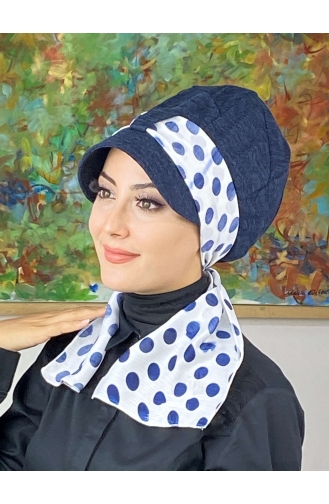 Navy Blue Ready to Wear Turban 686EYLL22FLŞP-02