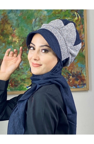 Çarkıfelek Tesettür Atkılı Şapka 396EYLL22ŞAPK-01 Lacivert Beyaz