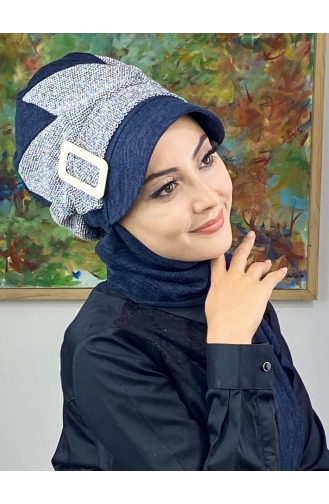 Çarkıfelek Tesettür Atkılı Şapka 396EYLL22ŞAPK-01 Lacivert Beyaz