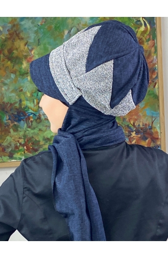 Çarkıfelek Tesettür Atkılı Şapka 396EYLL22ŞAPK-01 Lacivert Beyaz