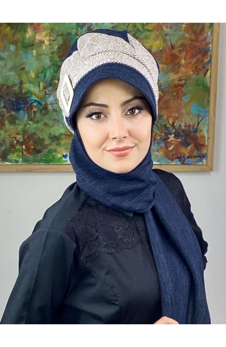 Çarkıfelek Tesettür Atkılı Şapka 396EYLL22ŞAPK-02 Lacivert Kahverengi