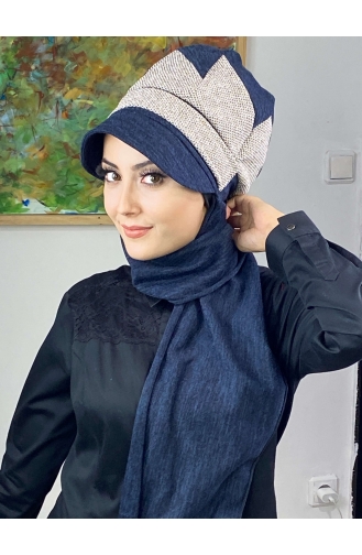 Çarkıfelek Tesettür Atkılı Şapka 396EYLL22ŞAPK-02 Lacivert Kahverengi
