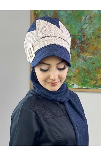 Çarkıfelek Tesettür Atkılı Şapka 396EYLL22ŞAPK-02 Lacivert Kahverengi