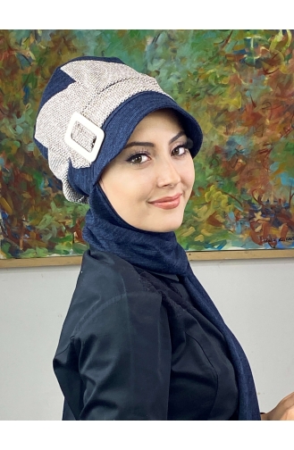 Çarkıfelek Tesettür Atkılı Şapka 396EYLL22ŞAPK-02 Lacivert Kahverengi