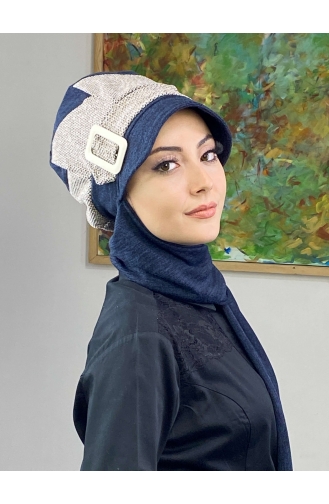 Çarkıfelek Tesettür Atkılı Şapka 396EYLL22ŞAPK-02 Lacivert Kahverengi