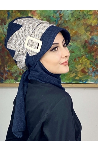 Navy Blue Ready to Wear Turban 396EYLL22ŞAPK-02