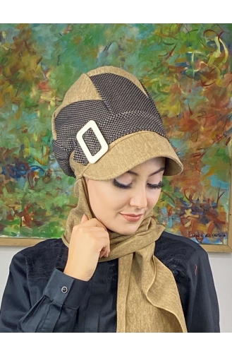 Brown Ready to Wear Turban 396EYLL22ŞAPK-03