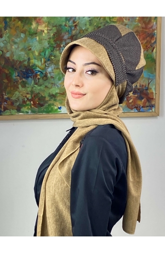 Brown Ready to Wear Turban 396EYLL22ŞAPK-03