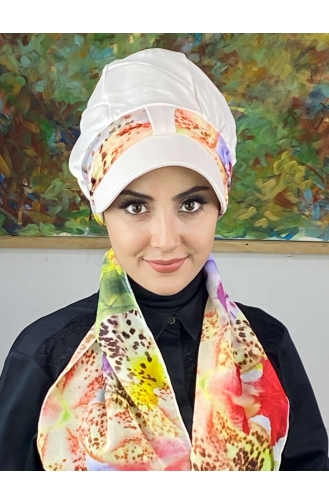 White Ready to Wear Turban 626EYLL22FLŞP-02
